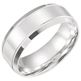 10K White 8mm Lightweight Beveled Band Size 9