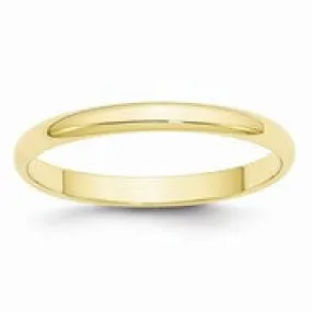 10k Yellow Gold 2.5mm Lightweight Half Round Wedding Band Ring