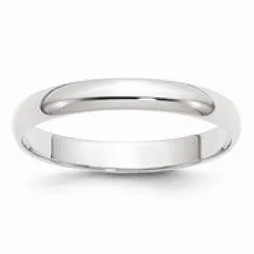 14k White Gold 3mm Lightweight Half Round Wedding Band Ring