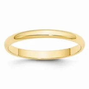 14k Yellow Gold 2.5mm Lightweight Half Round Wedding Band Ring