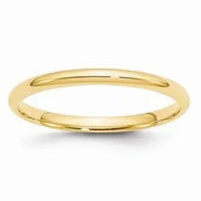 14k Yellow Gold 2mm Lightweight Comfort Fit Wedding Band Ring