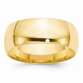 14k Yellow Gold 8mm Lightweight Comfort Fit Wedding Band Ring