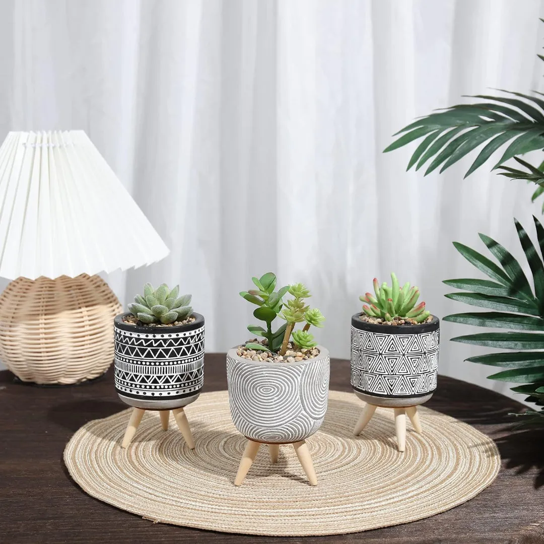 3 Pcs Indoor Artificial Succulent Cactus Plant in Pot Set with Stand for Office Home Bohemian Modern Style