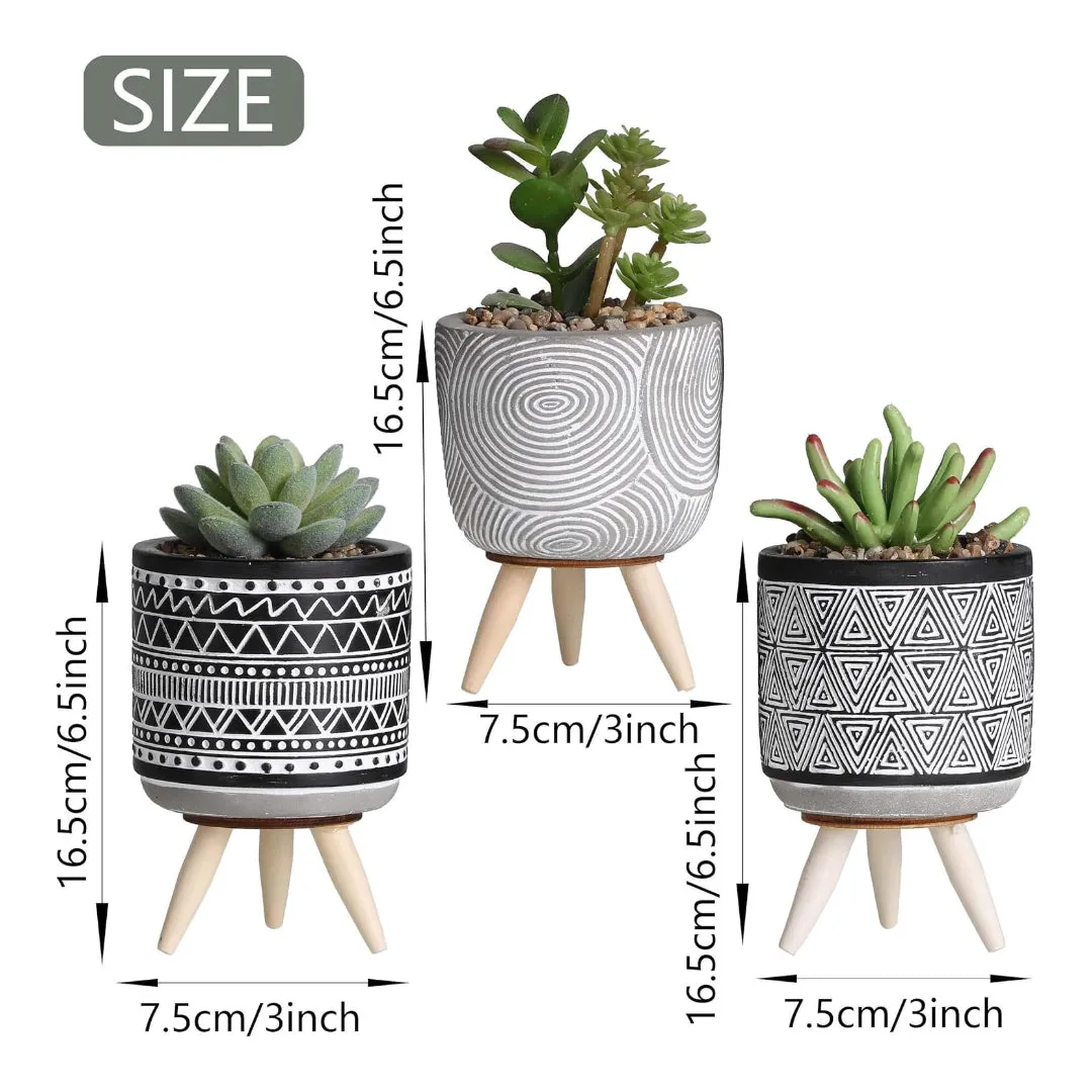 3 Pcs Indoor Artificial Succulent Cactus Plant in Pot Set with Stand for Office Home Bohemian Modern Style