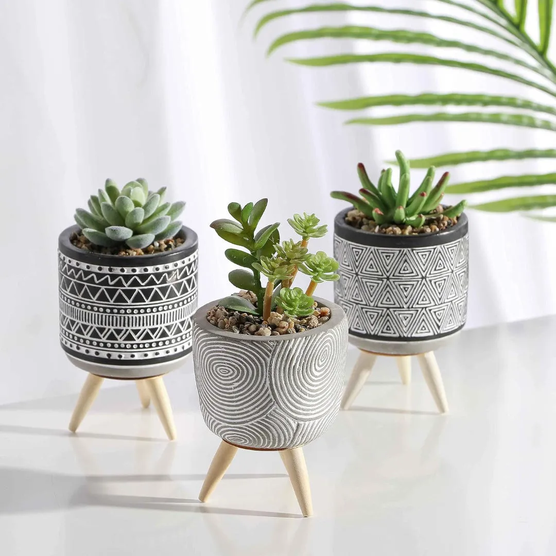 3 Pcs Indoor Artificial Succulent Cactus Plant in Pot Set with Stand for Office Home Bohemian Modern Style