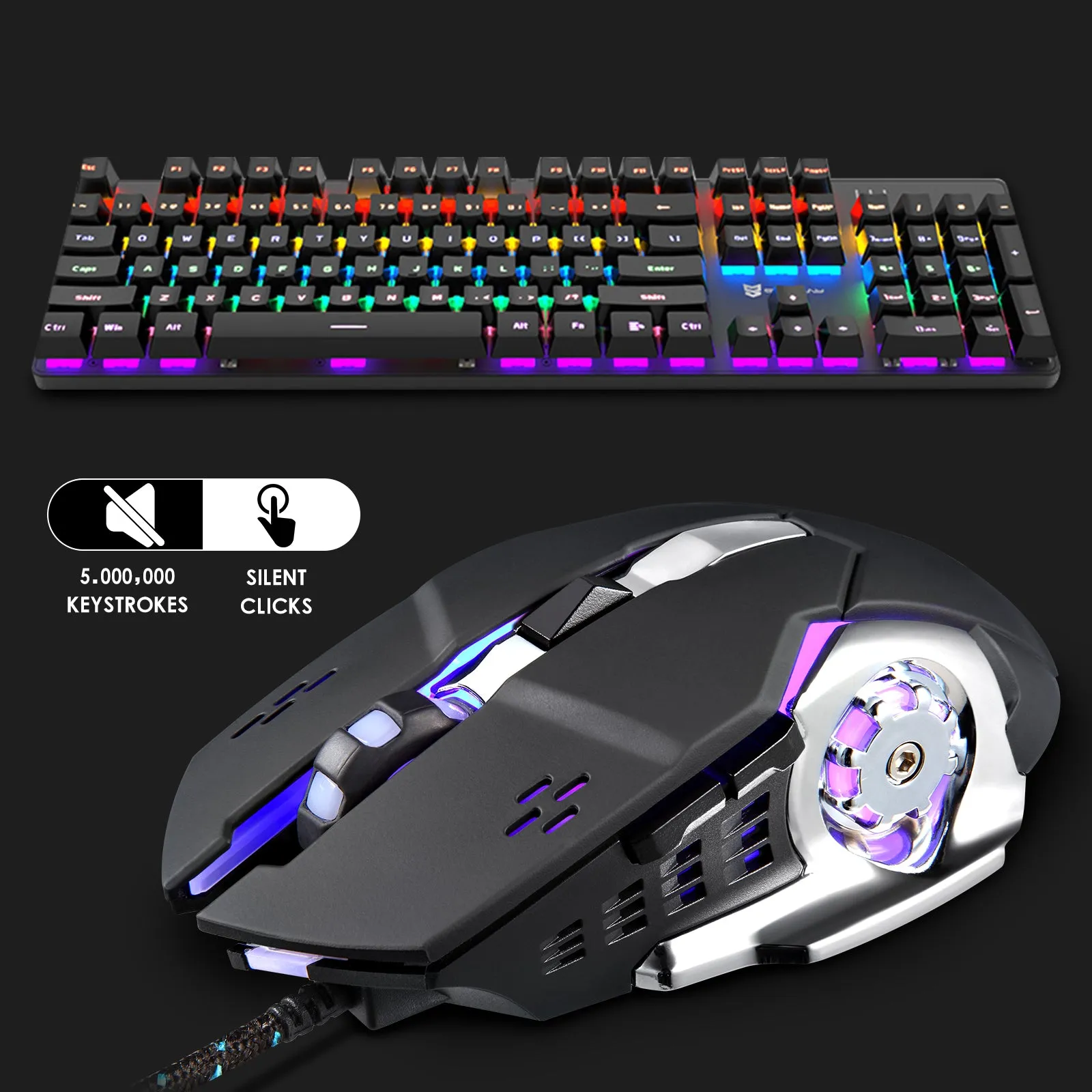 6 Buttons for Desktop Laptop Mac PC Gaming Wired Mouse with 4 Colors LED Backlit