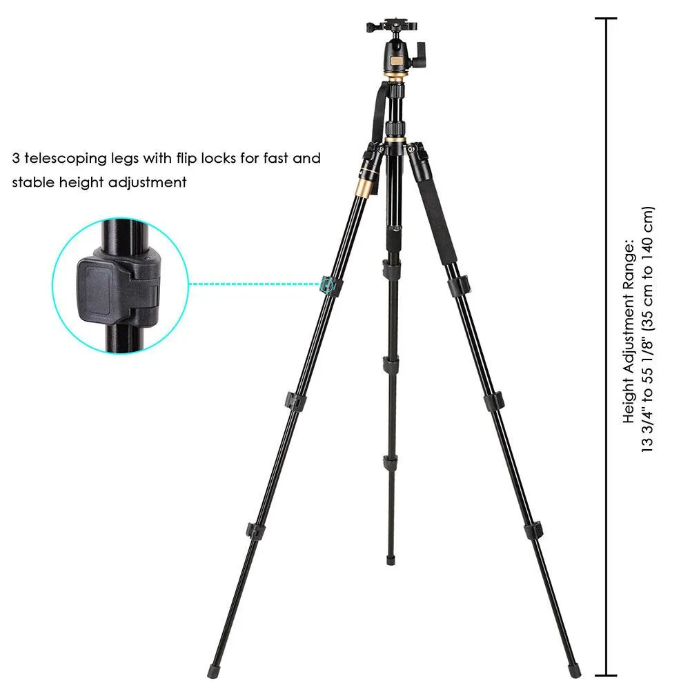 60.6" 3-Section Aluminum Travel Camera Tripod Monopod w/ Ball Head