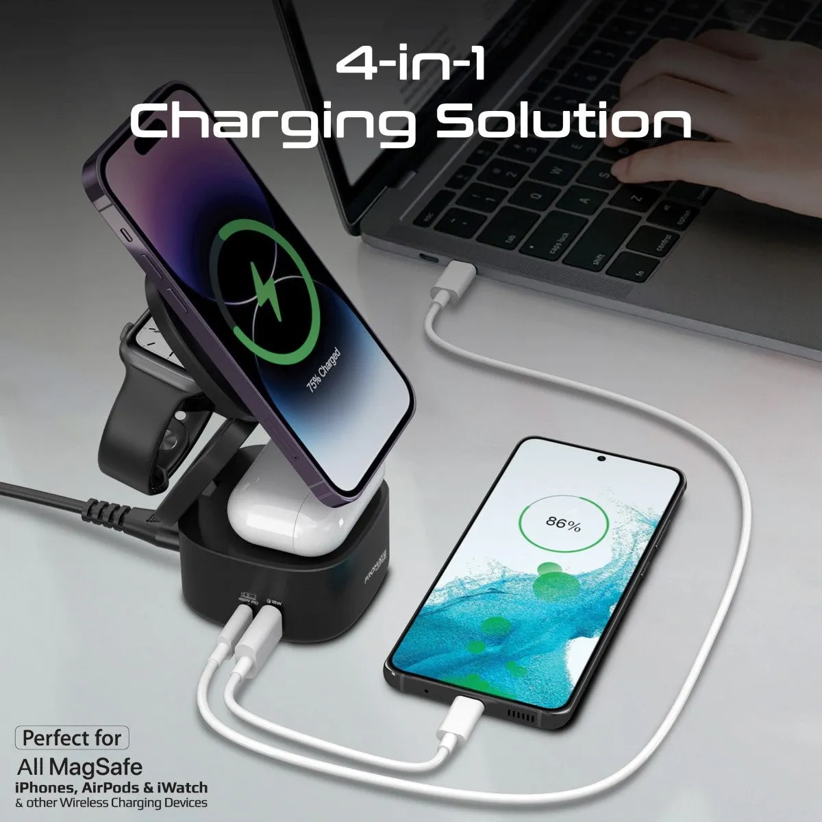 65W GaNFast™ Foldable MagSafe Compatible Wireless Charging Station