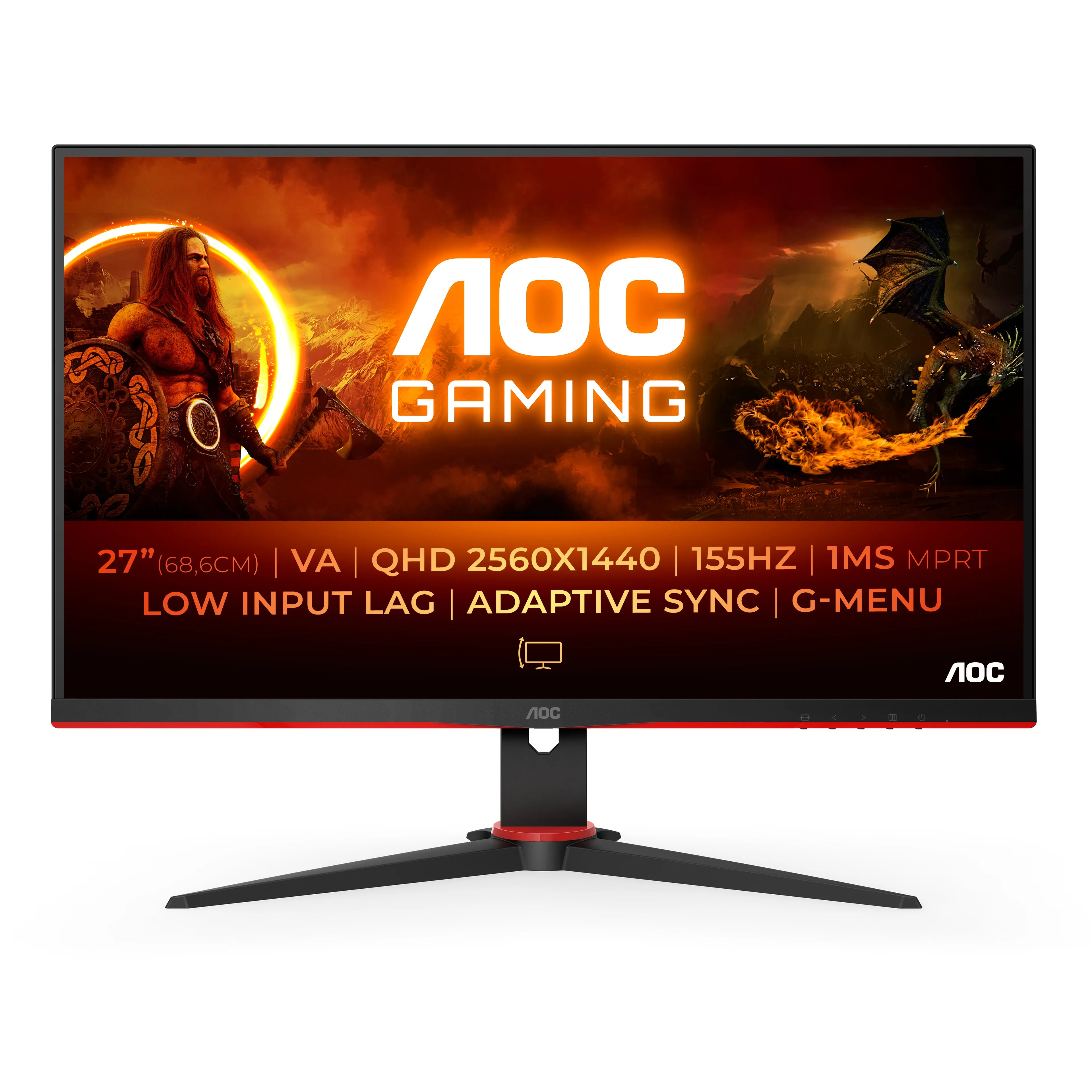 68,6Cm/27" (2560X1440) Aoc Gaming G2 Q27g2e/Bk Qhd Led 155Hz 1Ms 2Xhdmi Dp Black/Red