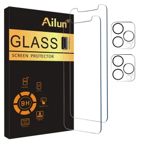 Ailun 2 Pack Screen Protector for iPhone 12 Pro Max [6.7 inch]   2 Pack Camera Lens Protector, Case Friendly Tempered Glass Film,[9H Hardness]- HD [4 Pack]