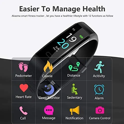 Akasma Fitness Tracker HR, S5 Activity Tracker Watch with Heart Rate Monitor, Pedometer IP68 Waterproof Sleep Monitor Step Counter