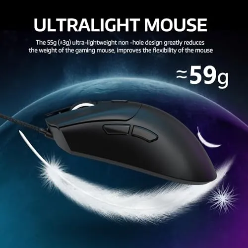 ATTACK SHARK R1 Wireless Gaming Mouse,Tri-Mode Connection (2.4G/Wired/BT5.2),55g Lightweight,18K DPI Optical Sensor,HUYU 20 Million Key Life,Ergonomic Design,for PC/Laptop/Win/Mac(Black)