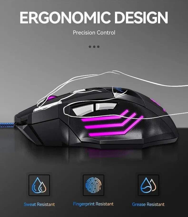 Best Gaming Mouse for Large Hands |  RGB Backlit Ergonomic Mice 7D Wired