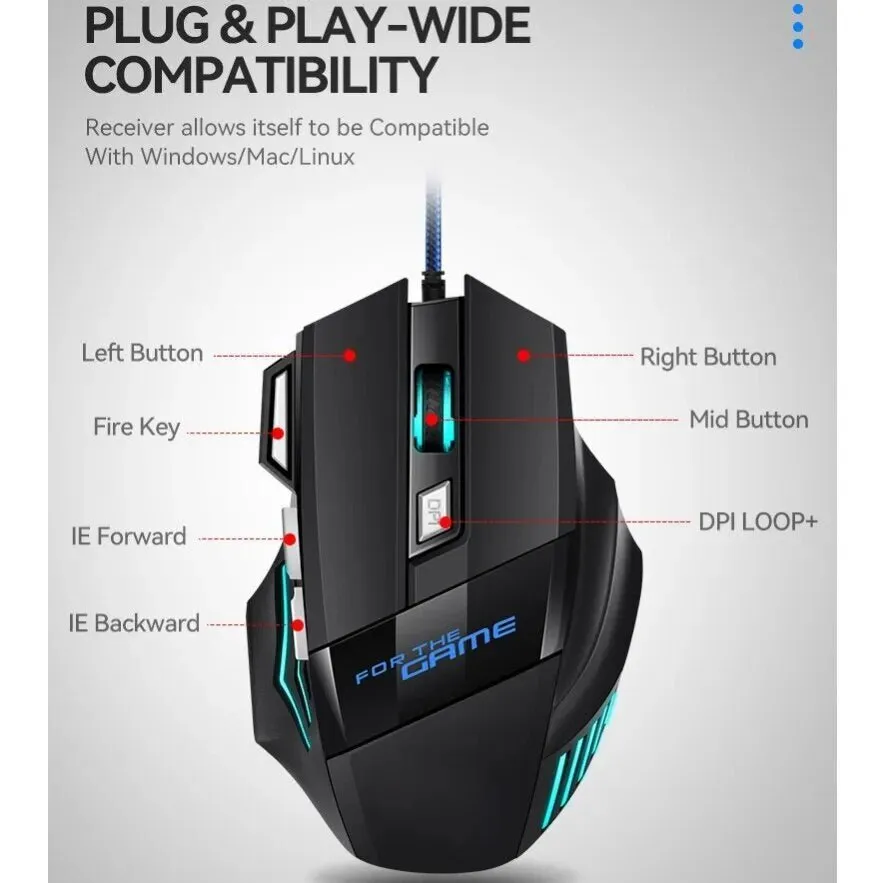 Best Gaming Mouse for Large Hands |  RGB Backlit Ergonomic Mice 7D Wired