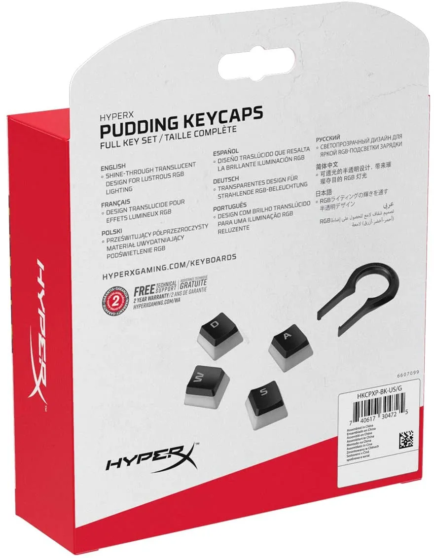 HyperX Pudding Keycaps - Double Shot PBT Keycap Set with Translucent Layer, for Mechanical Keyboards, Full 104 Key Set, OEM Profile, English (US) Layout - Black