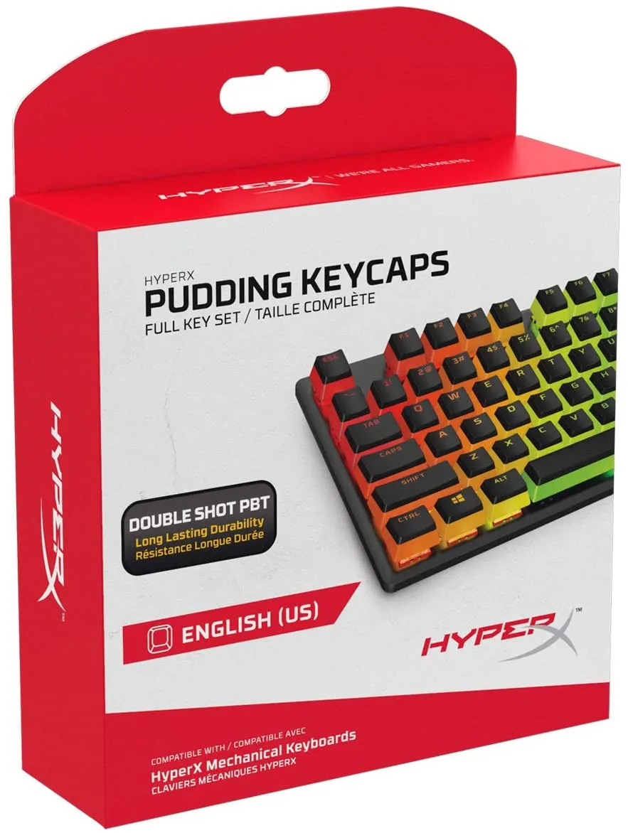 HyperX Pudding Keycaps - Double Shot PBT Keycap Set with Translucent Layer, for Mechanical Keyboards, Full 104 Key Set, OEM Profile, English (US) Layout - Black