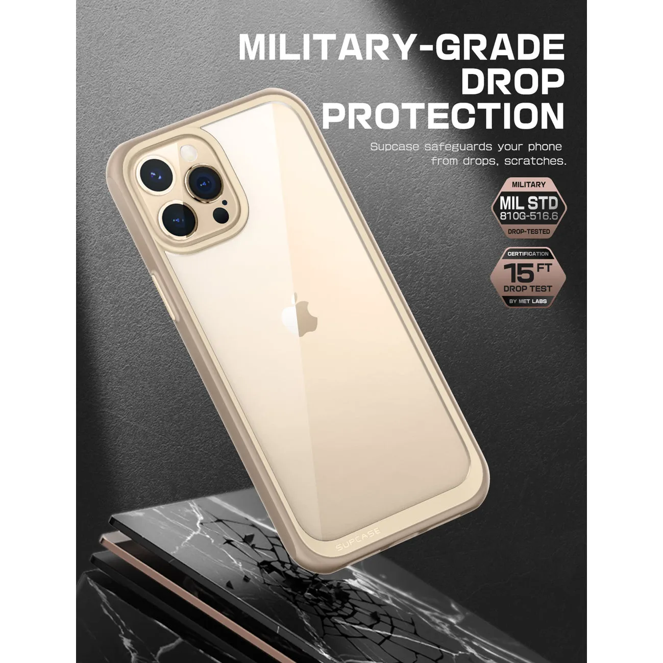 iPhone 13 Pro 6.1 inch Unicorn Beetle Style Slim Clear Case-Tan