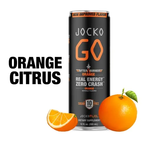 Jocko GO Energy Drink (Afterburner Orange) - KETO, Vitamin B12, Vitamin B6, Electrolytes, L Theanine, Magnesium- All Natural Energy Boost, Sugar Free Nootropic Monk Fruit Blend - 12 Pack