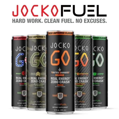 Jocko GO Energy Drink (Afterburner Orange) - KETO, Vitamin B12, Vitamin B6, Electrolytes, L Theanine, Magnesium- All Natural Energy Boost, Sugar Free Nootropic Monk Fruit Blend - 12 Pack