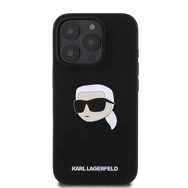 Karl Lagerfeld Liquid Silicone Karl Head Case for iphone 16 Pro 6.3" Black - KLHMP16LSKHPPLK