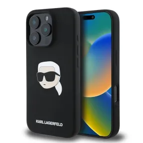 Karl Lagerfeld Liquid Silicone Karl Head Case for iphone 16 Pro 6.3" Black - KLHMP16LSKHPPLK