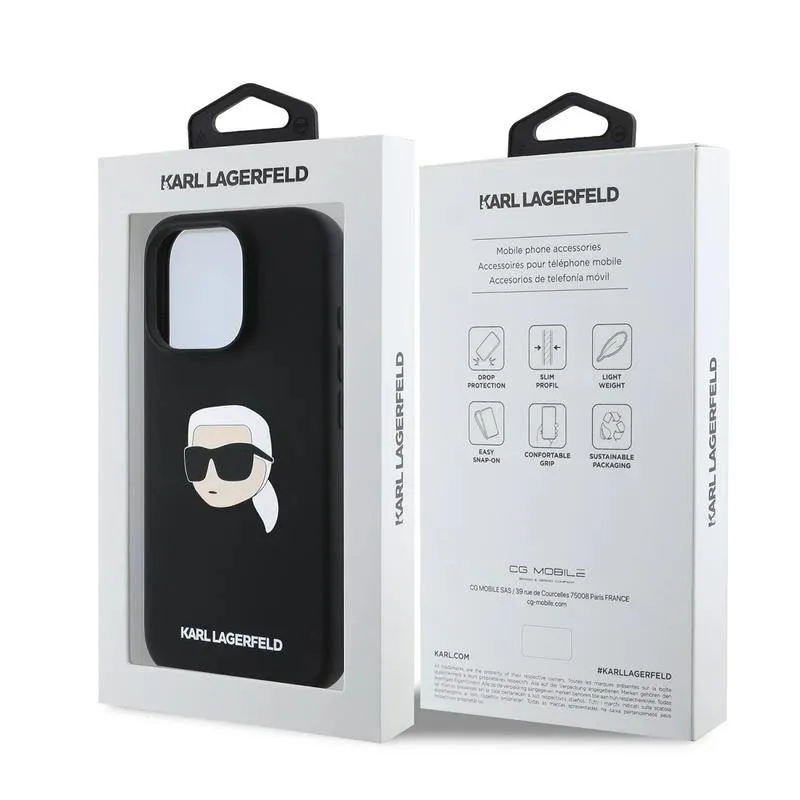 Karl Lagerfeld Liquid Silicone Karl Head Case for iphone 16 Pro 6.3" Black - KLHMP16LSKHPPLK