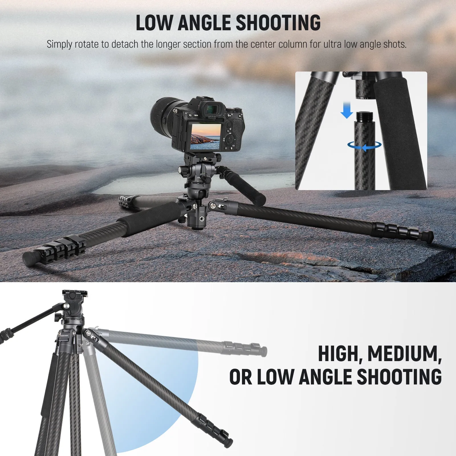 NEEWER TP65 65"/165cm Carbon Fiber Video Tripod