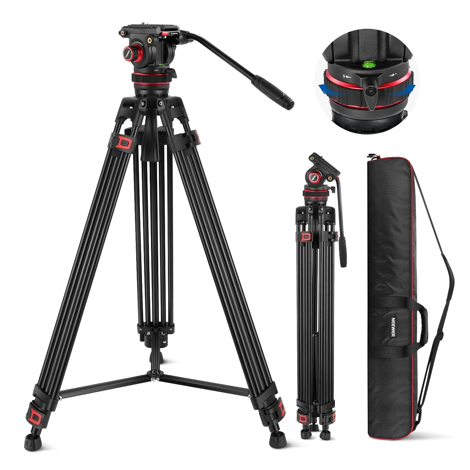 NEEWER TP75 74" Pro Video Tripod with Fluid Head