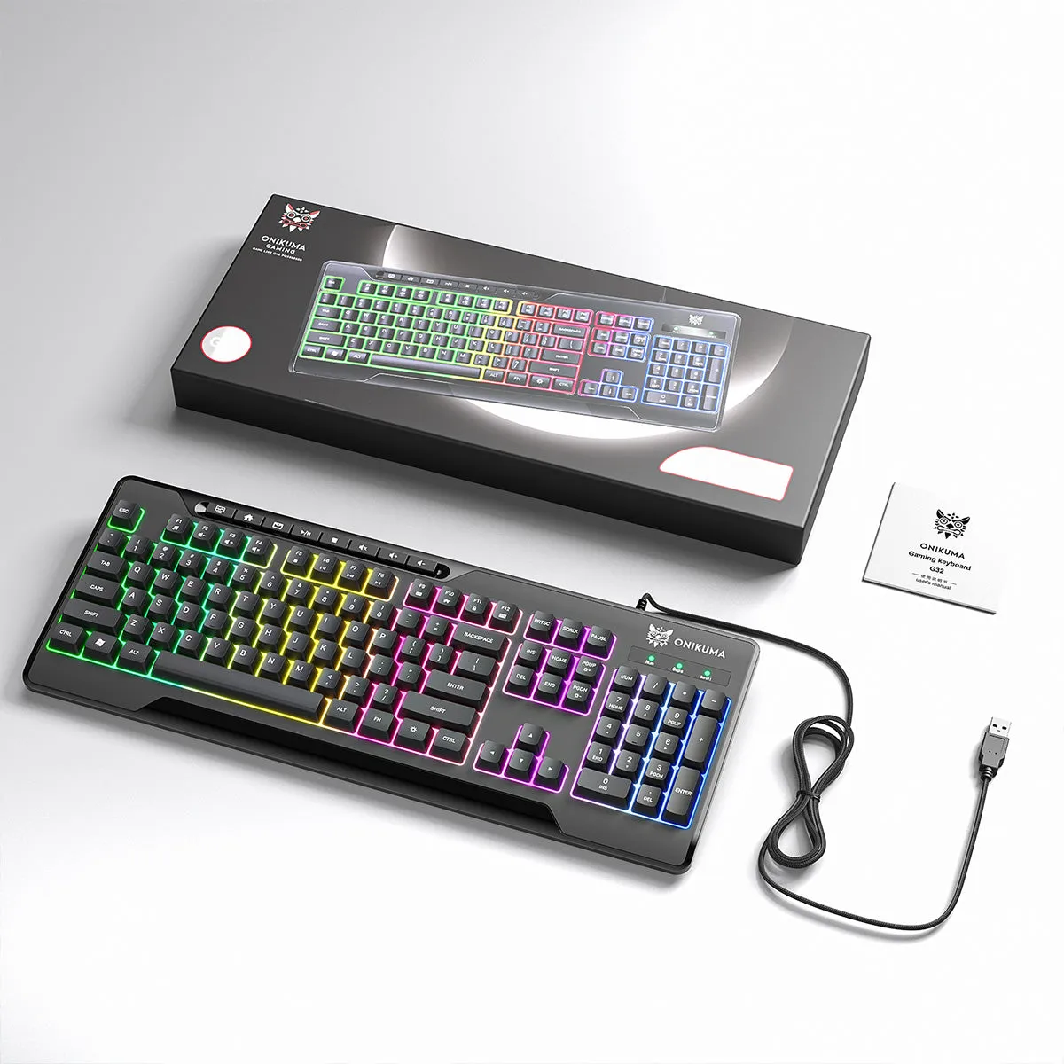 ONIKUMA G32 Wired Gaming Keyboard with RGB Backlit Matte Keycaps