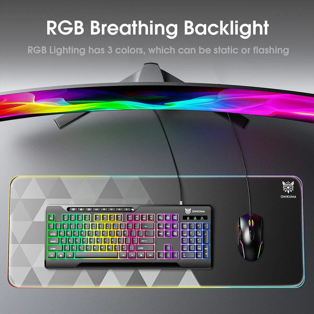 ONIKUMA G32 Wired Gaming Keyboard with RGB Backlit Matte Keycaps