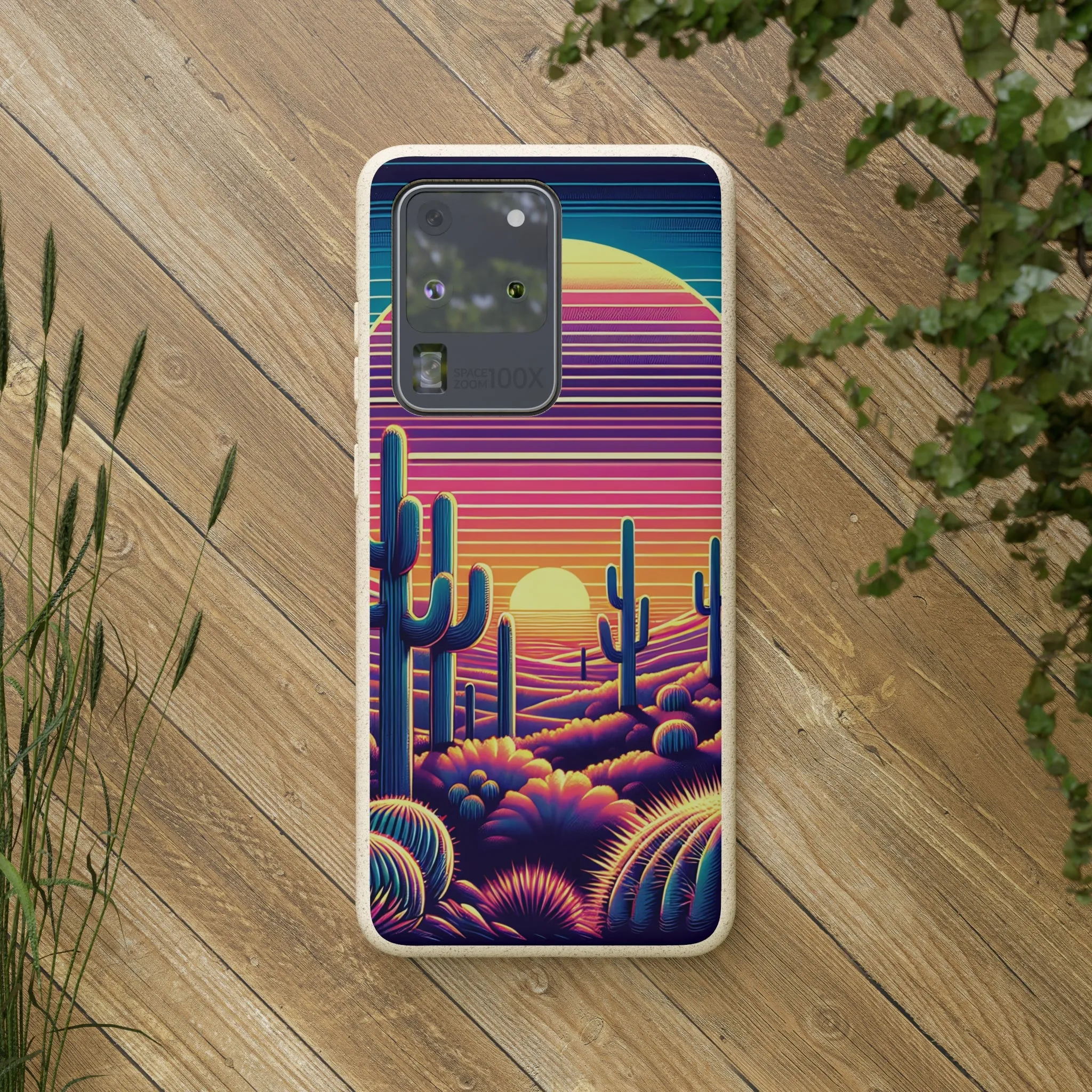 Phone Case, Sunset Desert Biodegradable Cover Matte Finish Wireless Charging, iPhone Samsung Accessories, Eco-Friendly Plant-Based Material