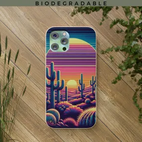 Phone Case, Sunset Desert Biodegradable Cover Matte Finish Wireless Charging, iPhone Samsung Accessories, Eco-Friendly Plant-Based Material