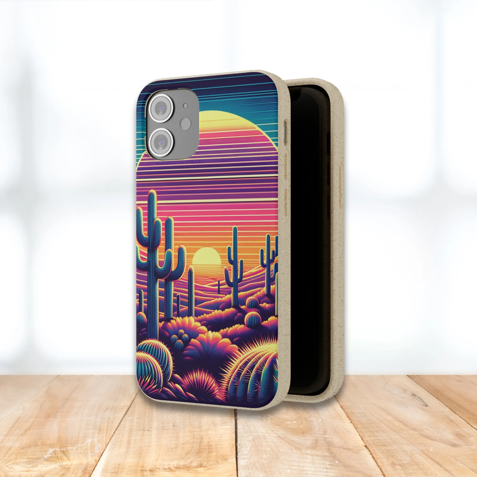 Phone Case, Sunset Desert Biodegradable Cover Matte Finish Wireless Charging, iPhone Samsung Accessories, Eco-Friendly Plant-Based Material