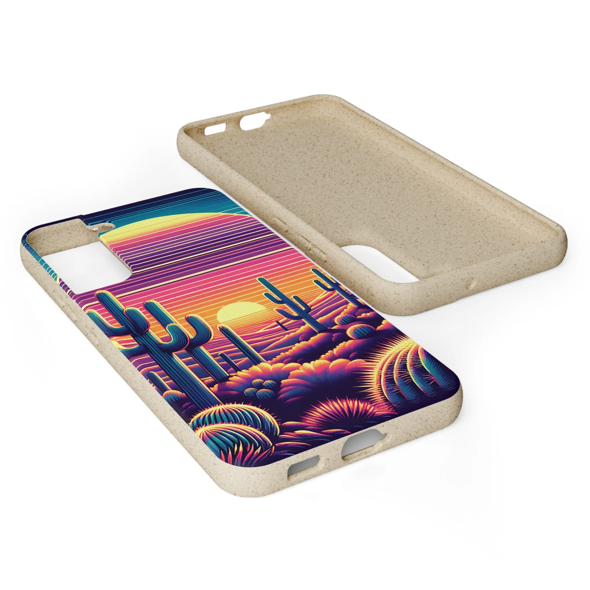 Phone Case, Sunset Desert Biodegradable Cover Matte Finish Wireless Charging, iPhone Samsung Accessories, Eco-Friendly Plant-Based Material