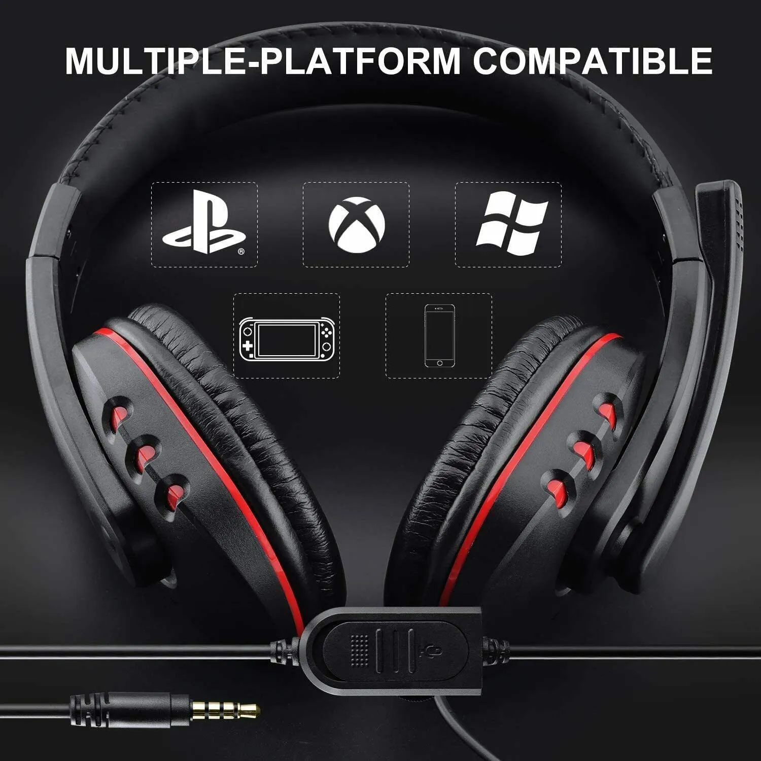 Pro Gamer Headset For PC Computer Red Headphones Wired Stereo