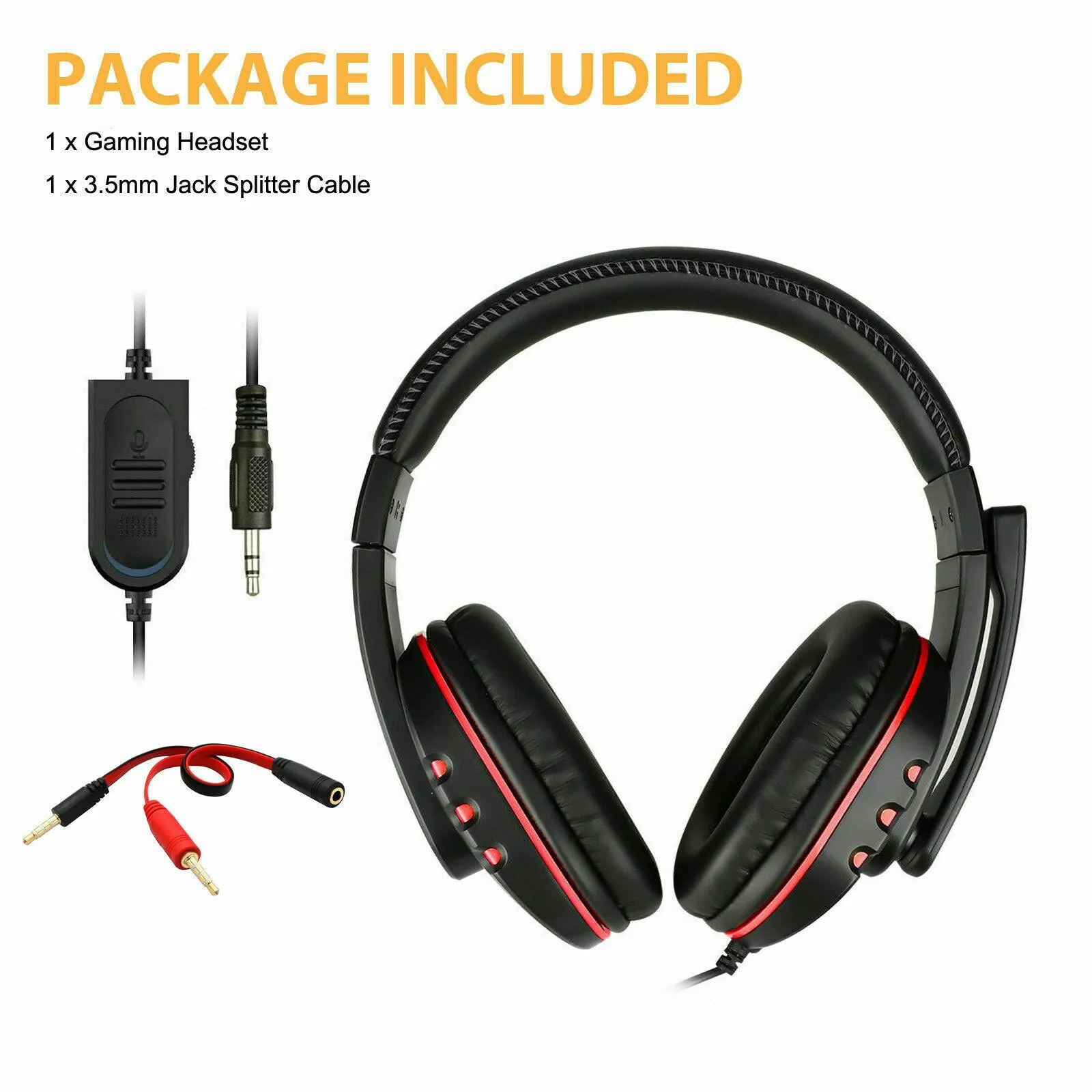 Pro Gamer Headset For PC Computer Red Headphones Wired Stereo