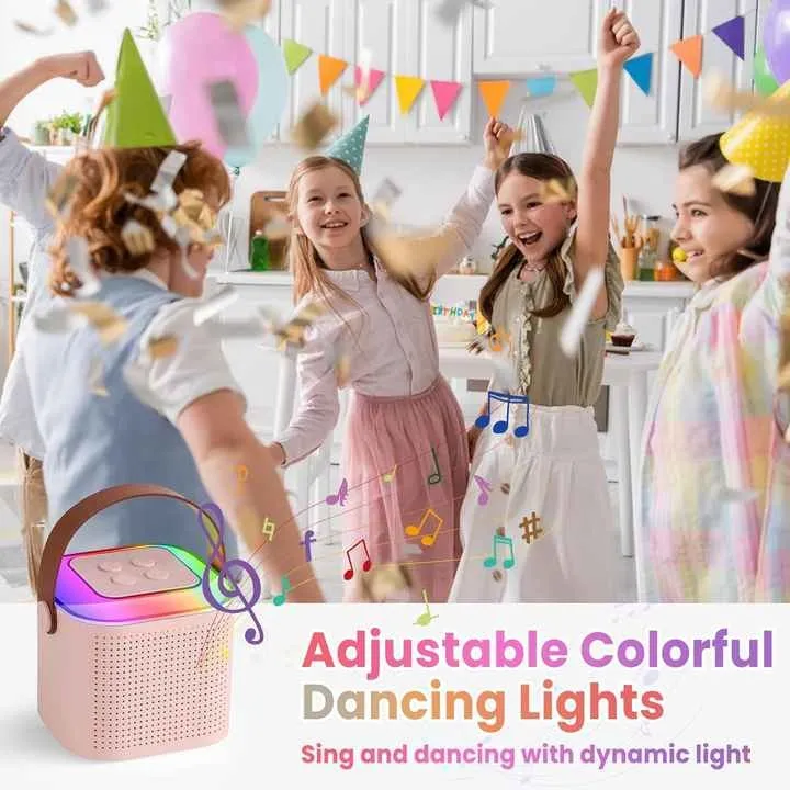 Y1 Mini Portable Karaoke Machine for Kids – Wireless Speaker with 1-2 Wireless Microphones & Single Color LED Lighting