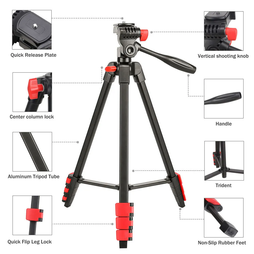 Zomei T90 Portable Tripod with Phone Clip and Bluetooth Remote Black & Red